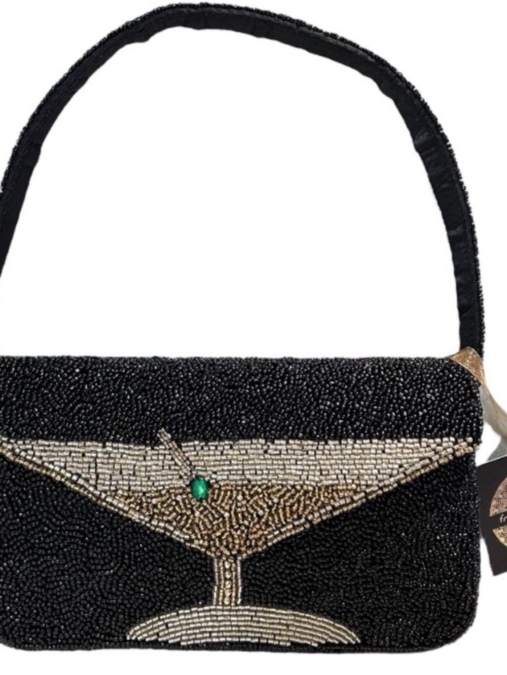 VIRAL Beaded Cocktail Clutch Handbag in Black with Martini Motif